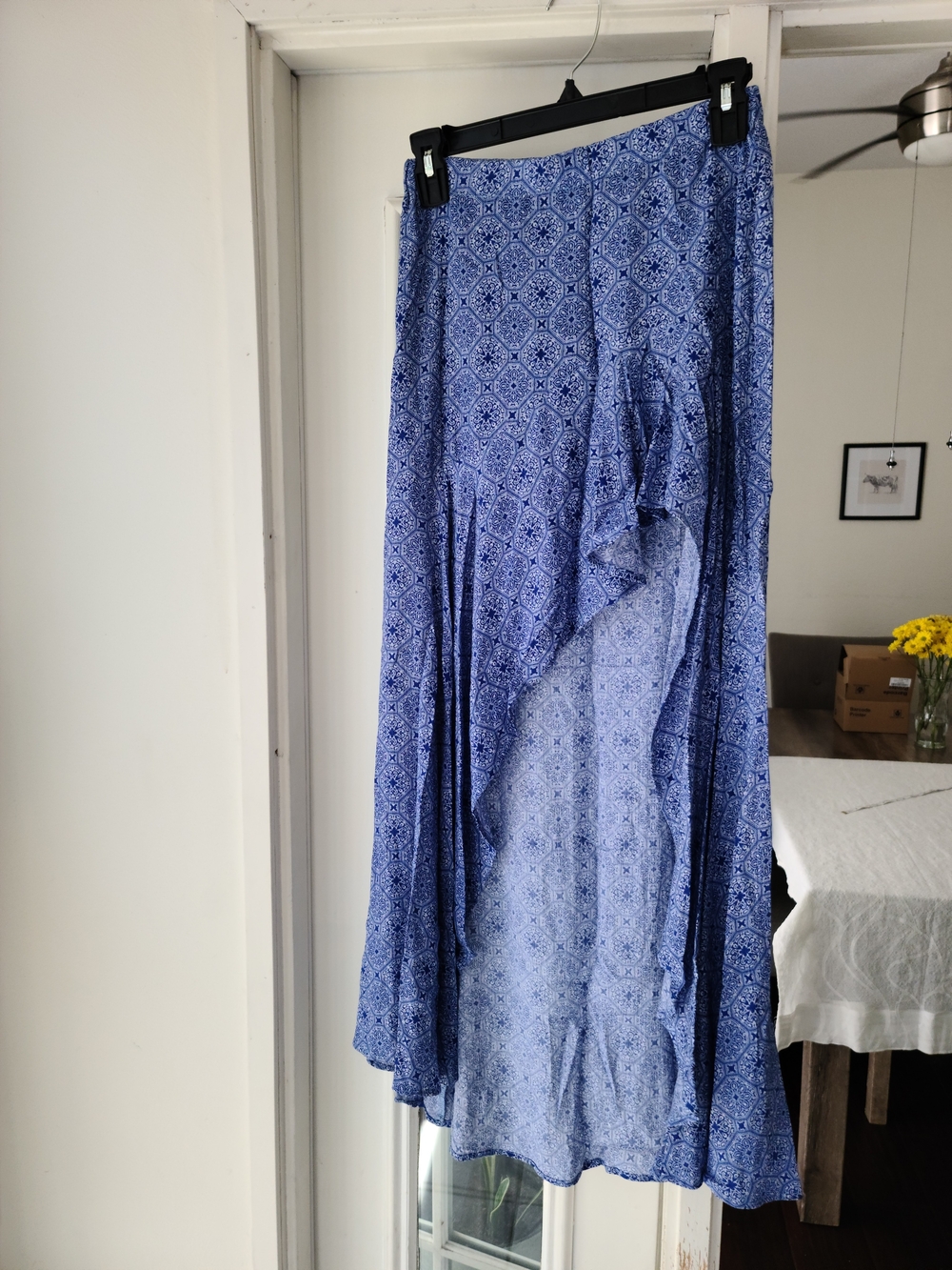 Blue High-Low Printed Maxi Skirt Set